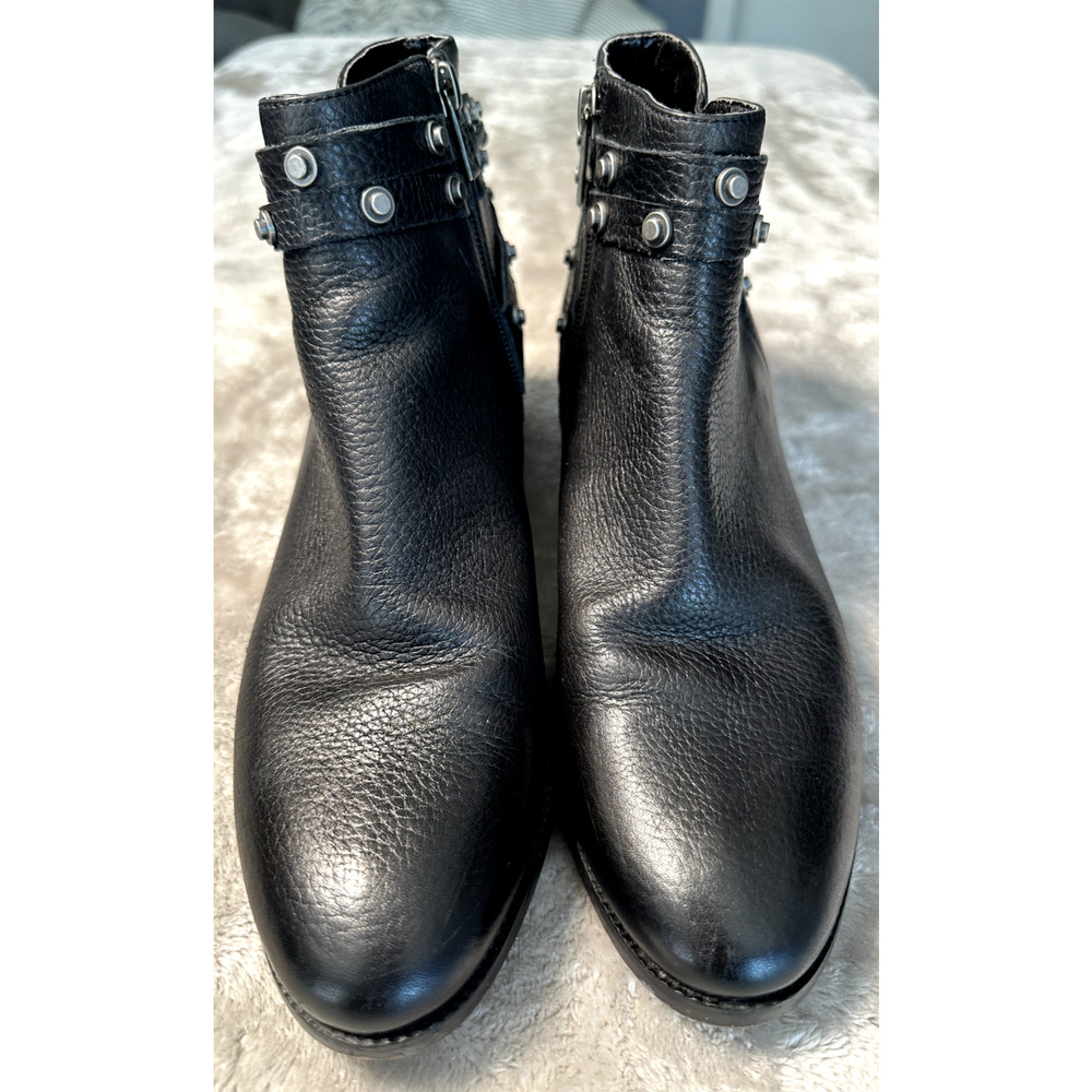 Halogen Black Leather Studded Strap Detail Side Zip Biker Ankle Boots Size 8.5